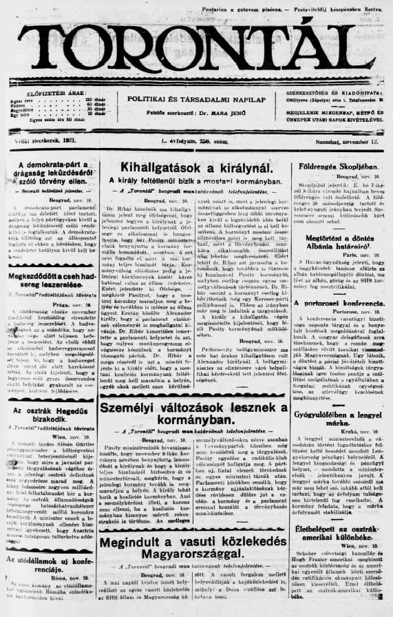 Torontál, 50. évf. 1921. november 12. 250. sz.