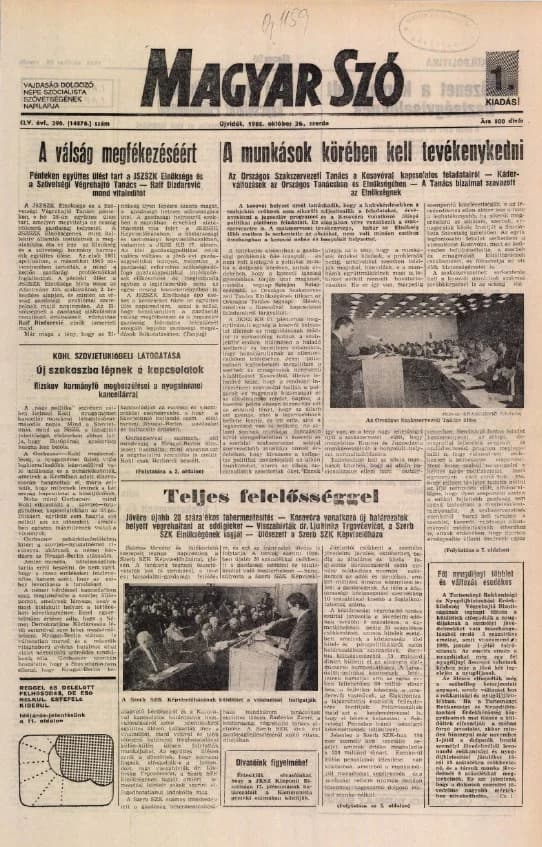 Magyar Szó, 45. évf. 1988. október 26. 296. sz.