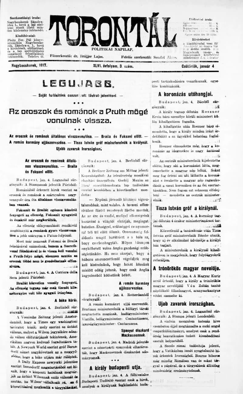 Torontál, 46. évf. 1917. január 4. 3. sz.