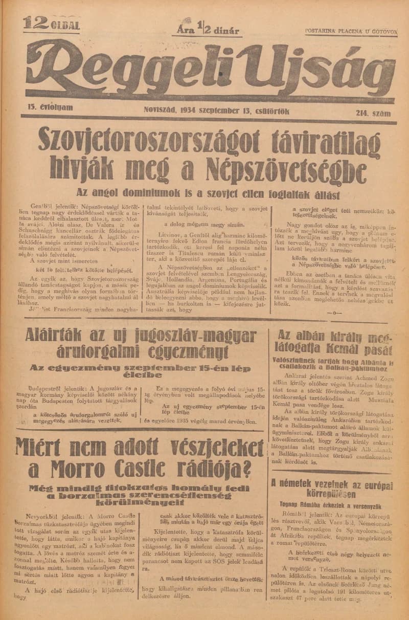 Reggeli Újság, 15. évf. 1934. szeptember 13. 214. sz.