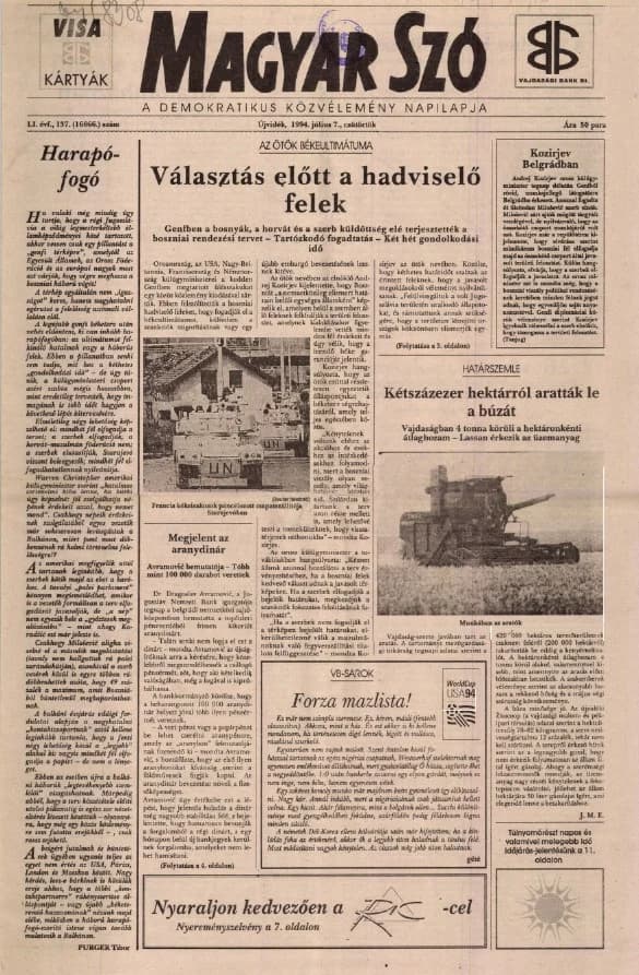Magyar Szó, 51. évf. 1994. július 7. 337. sz. 1–16. oldal