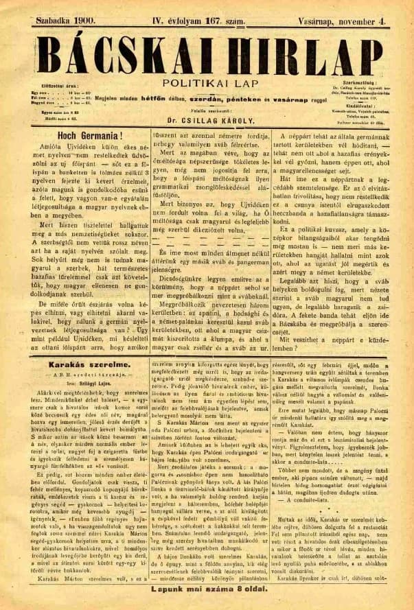 Bácskai Hirlap, 4. évf. 1900. november 4. 167. sz.