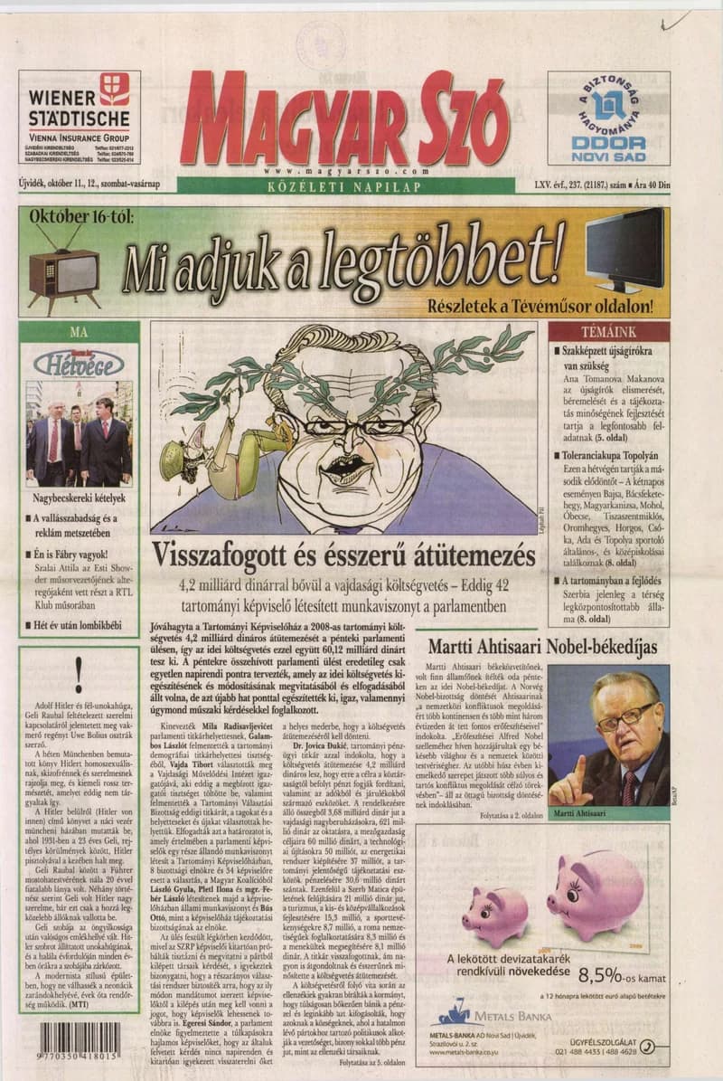Magyar Szó, 65. évf. 2008. október 11. – 12. 237. sz. 1–28. oldal