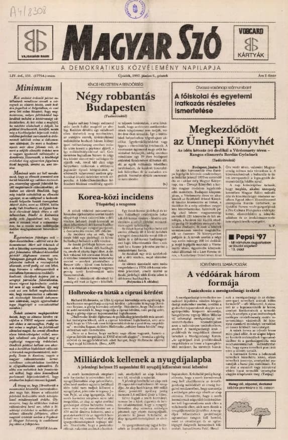 Magyar Szó, 54. évf. 1997. június 6. 131. sz. 1–16. oldal