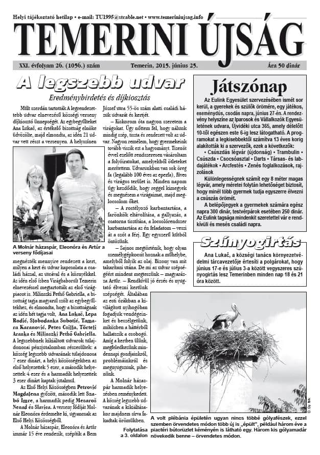 Temerini Újság, 21. évf. 2015. június 25. 26. sz.