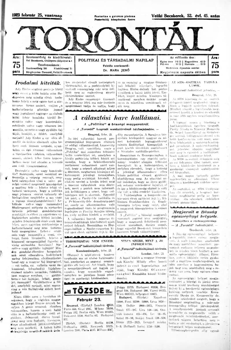 Torontál, 52. évf. 1923. február 25. 45. sz.