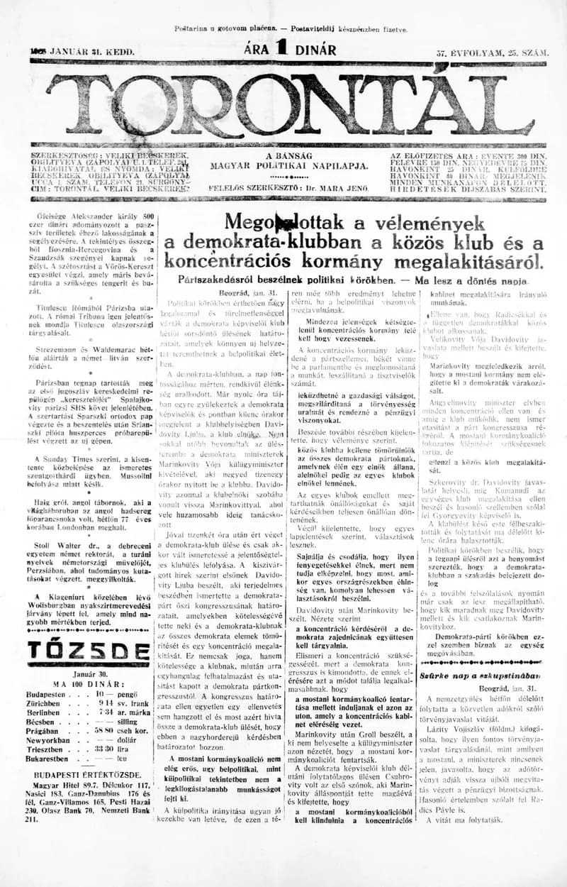 Torontál, 57. évf. 1928. január 31. 25. sz.