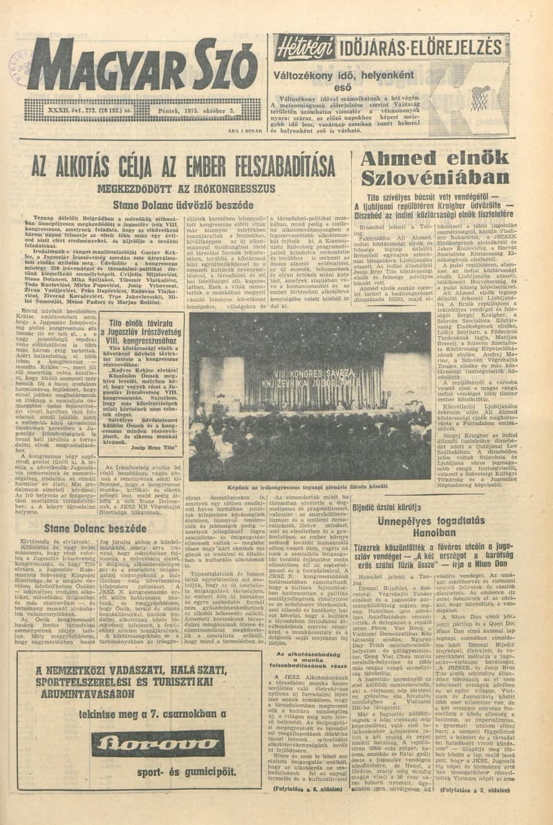 Magyar Szó, 32. évf. 1975. október 3. 272. sz.