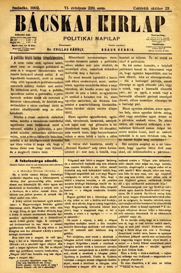 Bácskai Hirlap, 6. évf. 1902. október 23. 220. sz.