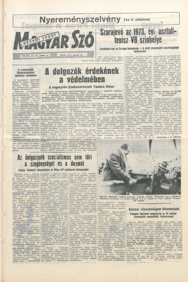 Magyar Szó, 28. évf. 1971. január 25. 23. sz. 1–14. oldal