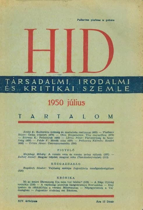Híd, 14. évf. 1950. július. 7. sz. 465–528. oldal