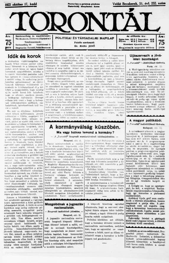 Torontál, 51. évf. 1922. október 17. 232. sz.