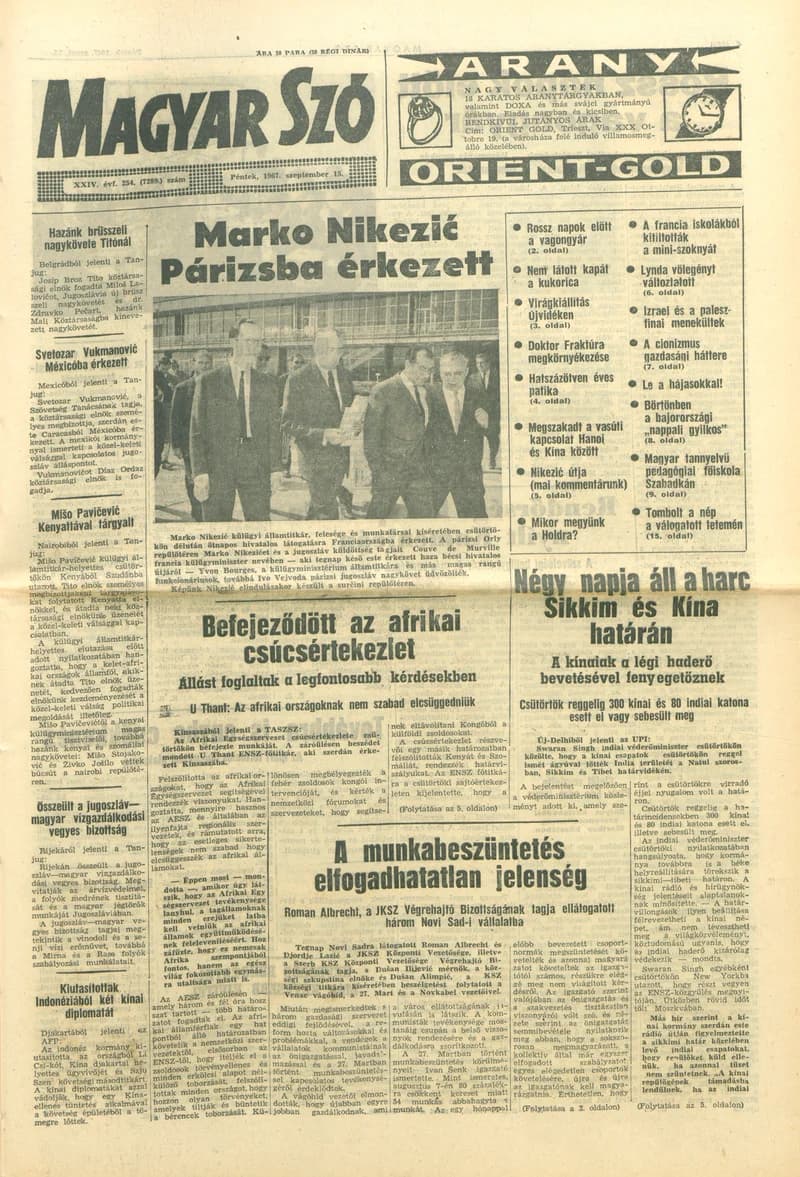 Magyar Szó, 24. évf. 1967. szeptember 15. 254. sz. 1–16. oldal