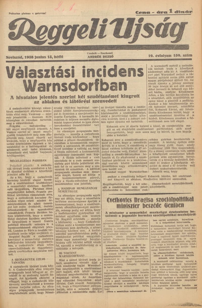 Reggeli Újság, 19. évf. 1938. június 13. 159. sz.