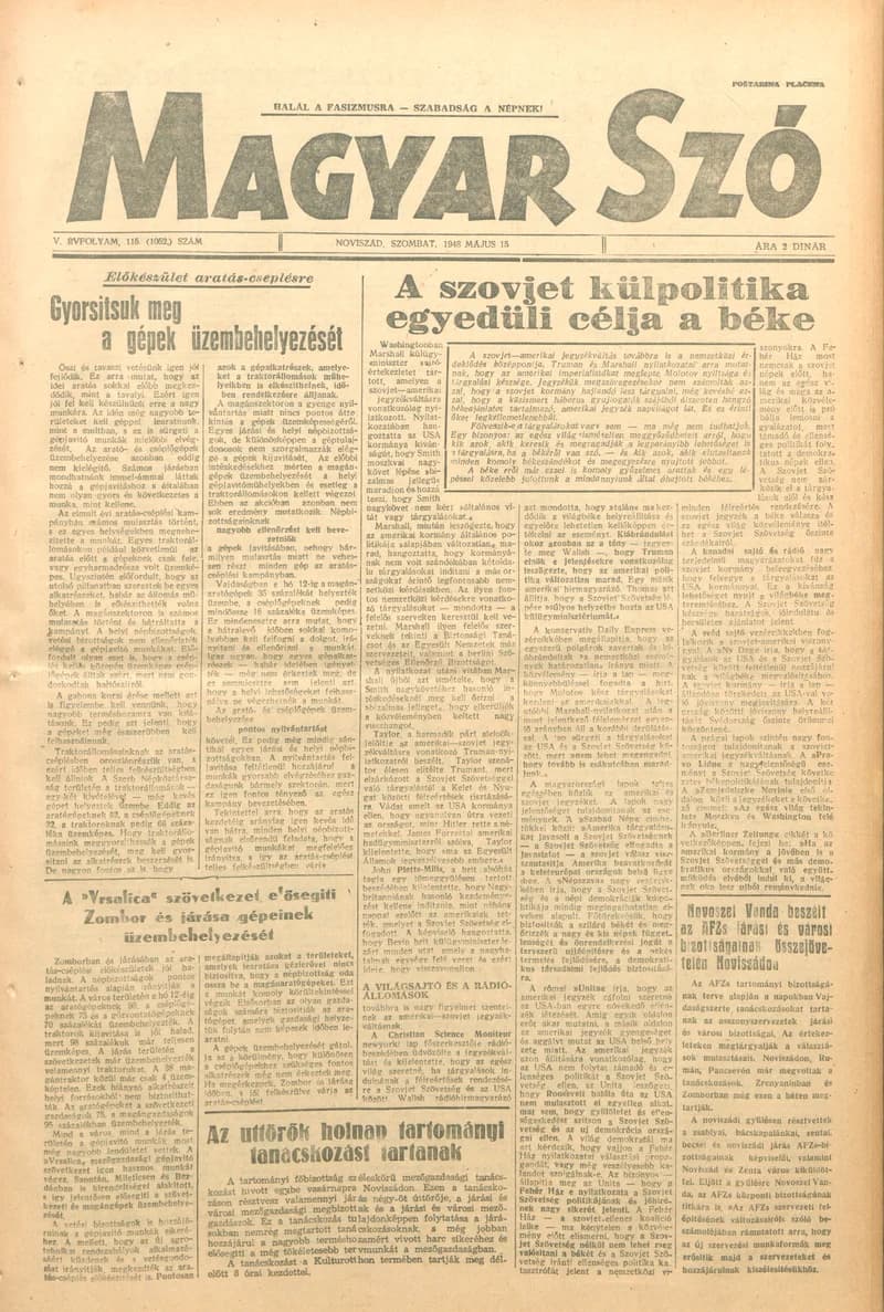 Magyar Szó, 5. évf. 1948. május 15. 115. sz. 1–4. oldal