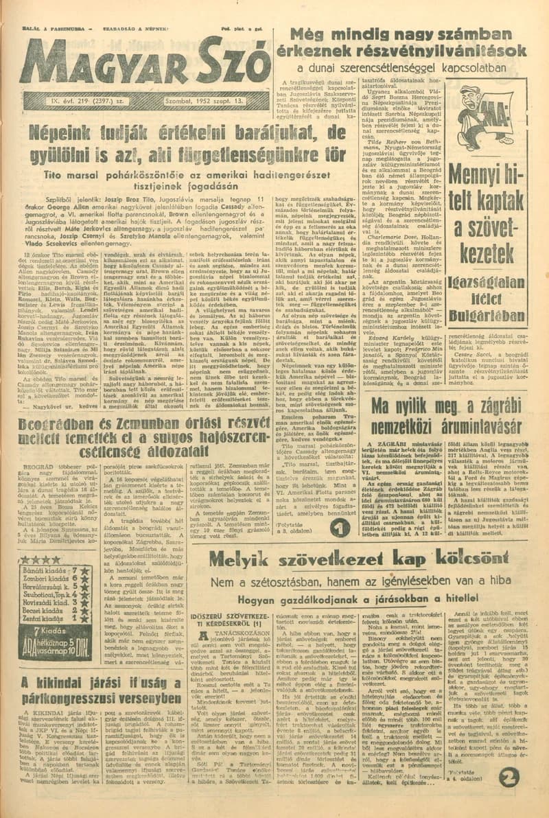 Magyar Szó, 9. évf. 1952. szeptember 13. 219. sz. 1–8. oldal