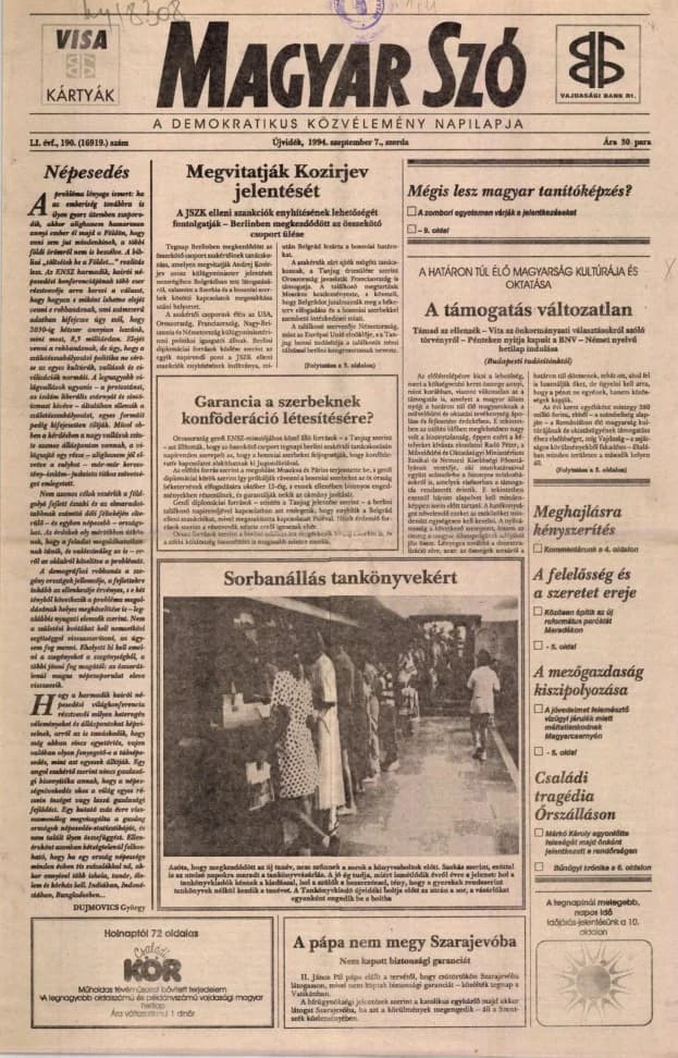 Magyar Szó, 51. évf. 1994. szeptember 7. 190. sz. 1–16. oldal