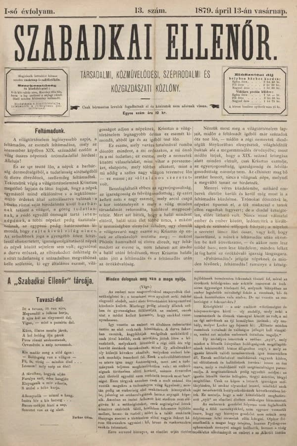Szabadkai Ellenőr, 1. évf. 1879. április 13. 13. sz.