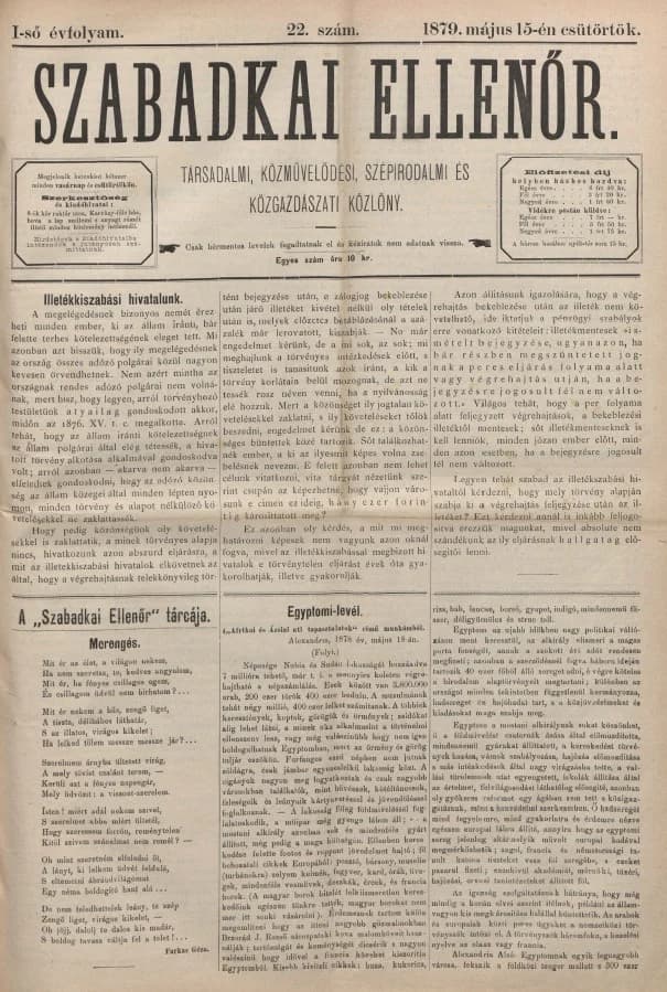 Szabadkai Ellenőr, 1. évf. 1879. május 15. 22. sz.