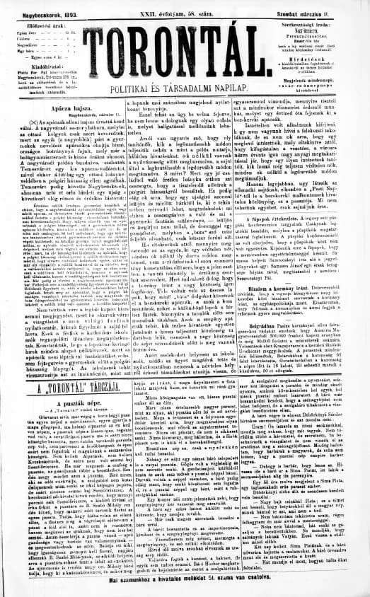 Torontál, 22. évf. 1893. március 11. 58. sz.