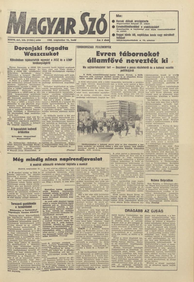 Magyar Szó, 37. évf. 1980. szeptember 16. 256. sz. 1–20. oldal