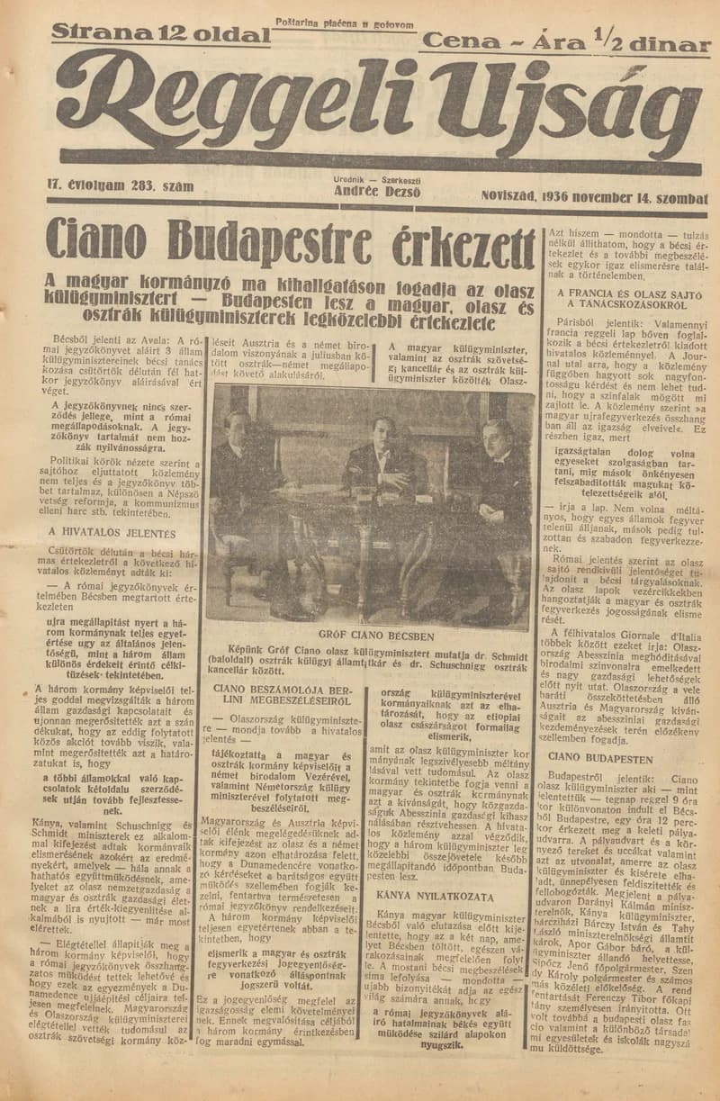 Reggeli Újság, 17. évf. 1936. november 14. 283. sz.