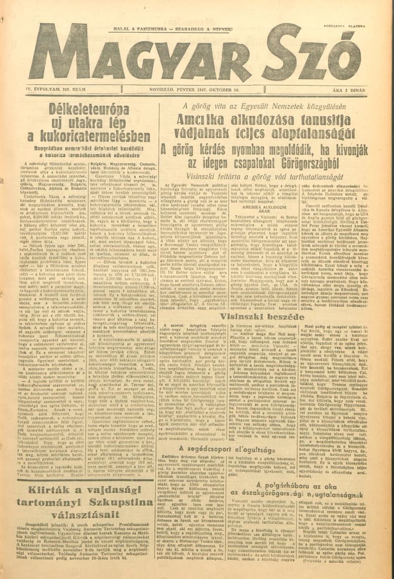 Magyar Szó, 4. évf. 1947. október 10. 248. sz. 1–6. oldal