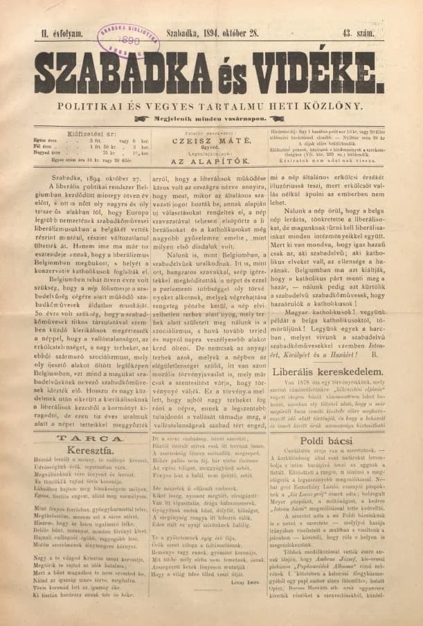 Szabadka és vidéke II, 2. évf. 1894. október 28. 43. sz.
