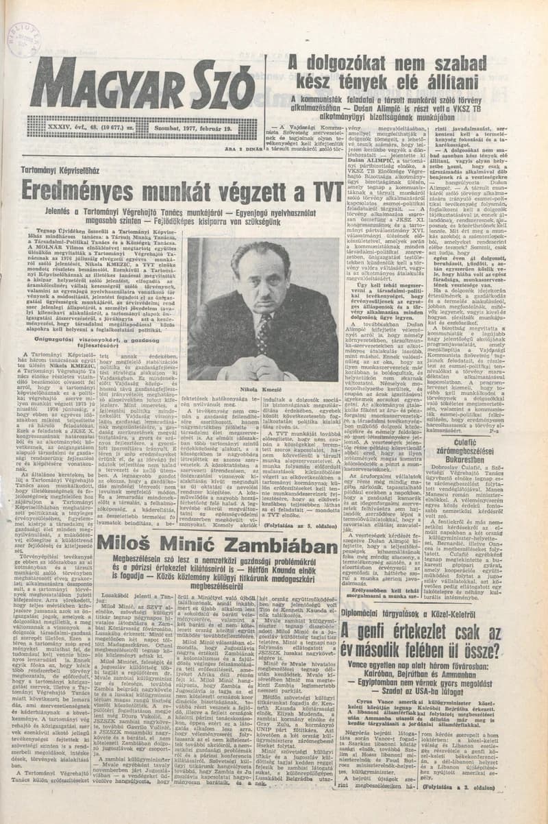 Magyar Szó, 34. évf. 1977. február 19. 48. sz.