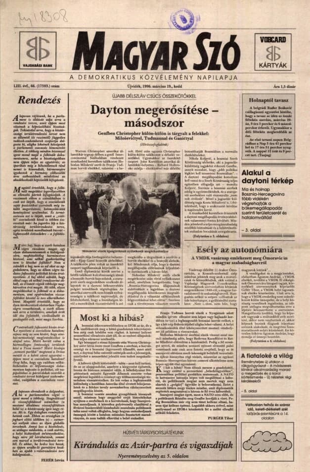 Magyar Szó, 53. évf. 1996. március 19. 66. sz. 1–16. oldal