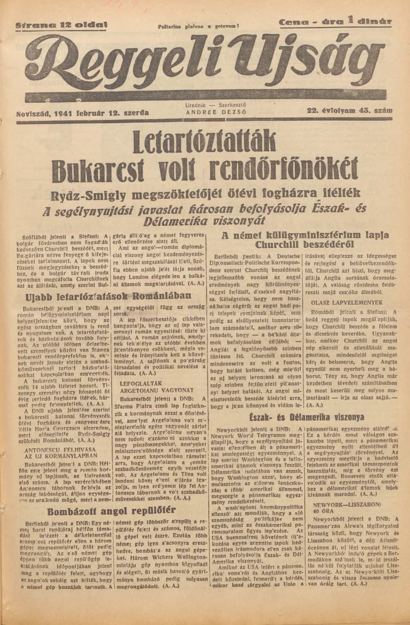 Reggeli Újság, 22. évf. 1941. február 12. 43. sz.