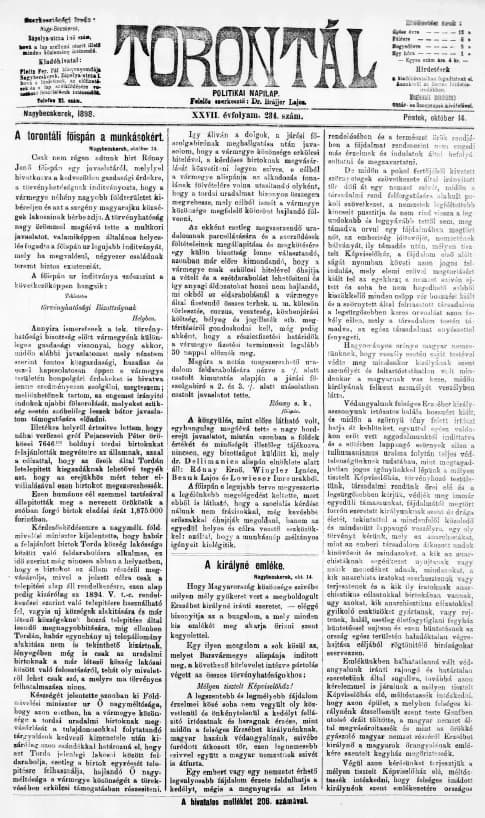 Torontál, 27. évf. 1898. október 14. 234. sz.