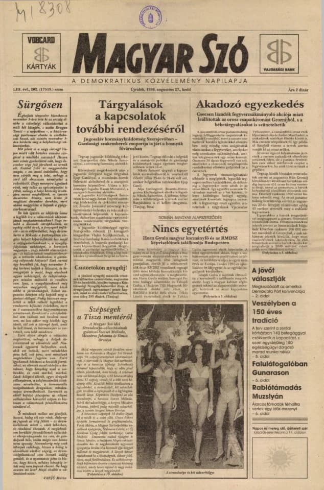Magyar Szó, 53. évf. 1996. augusztus 27. 202. sz. 1–16. oldal