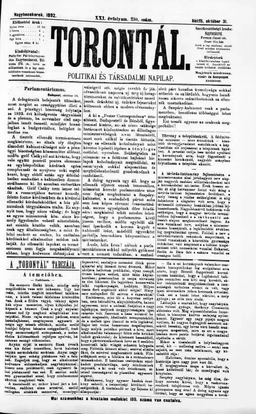 Torontál, 21. évf. 1892. október 31. 230. sz.