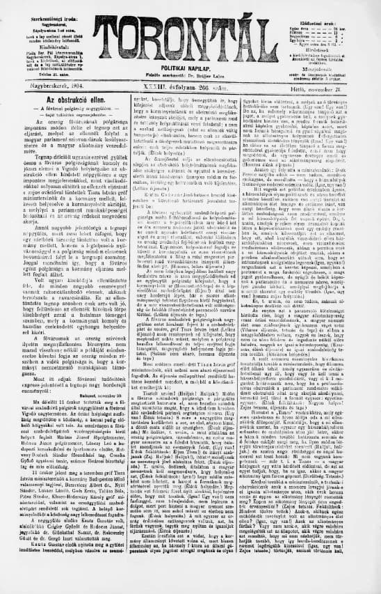 Torontál, 33. évf. 1904. november 21. 266. sz.