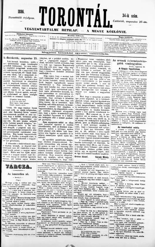 Torontál, 15. évf. 1886. augusztus 26. 34. sz.