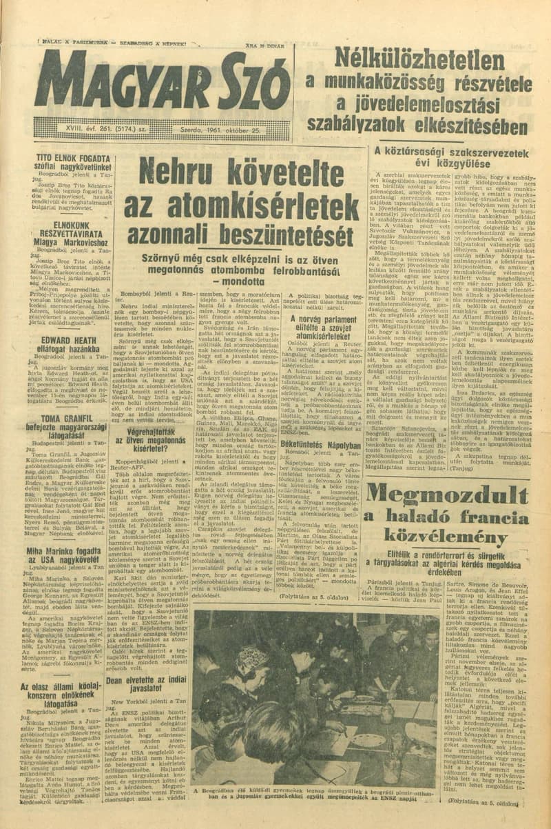 Magyar Szó, 18. évf. 1961. október 25. 261. sz. 1–14. oldal