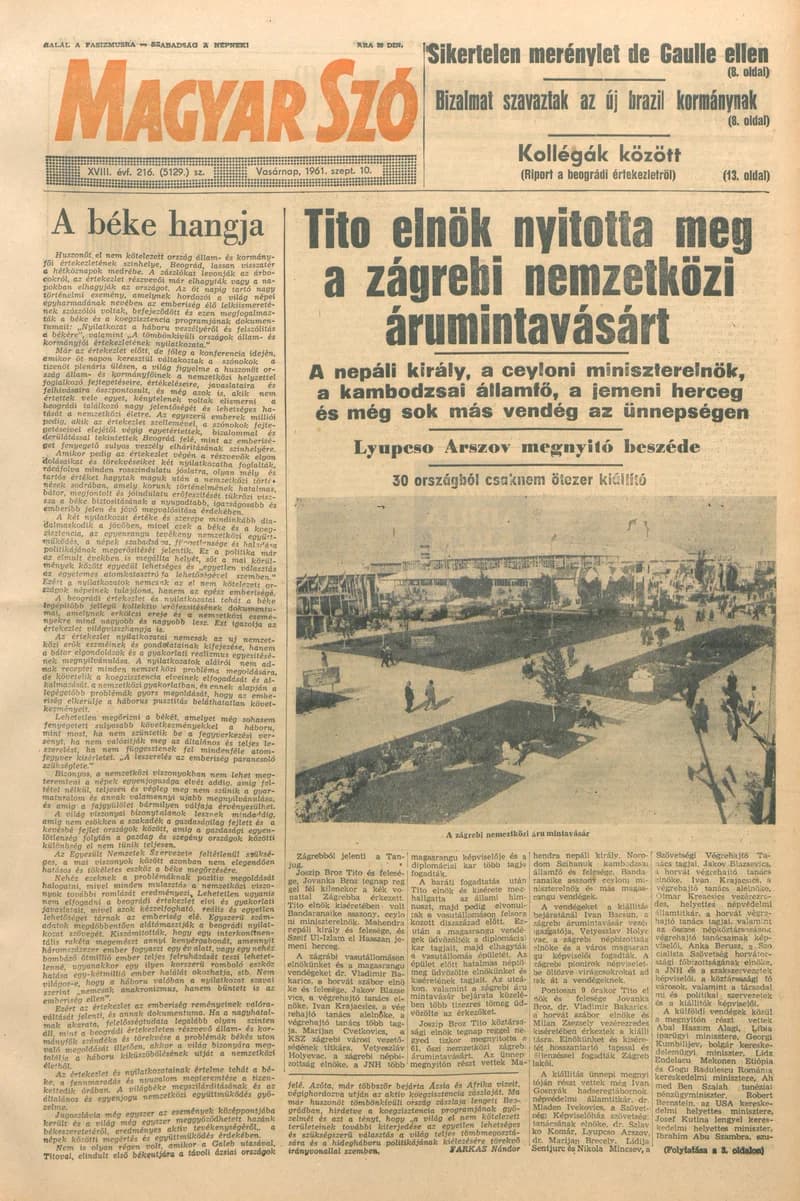 Magyar Szó, 18. évf. 1961. szeptember 10. 216. sz. 1–23. oldal