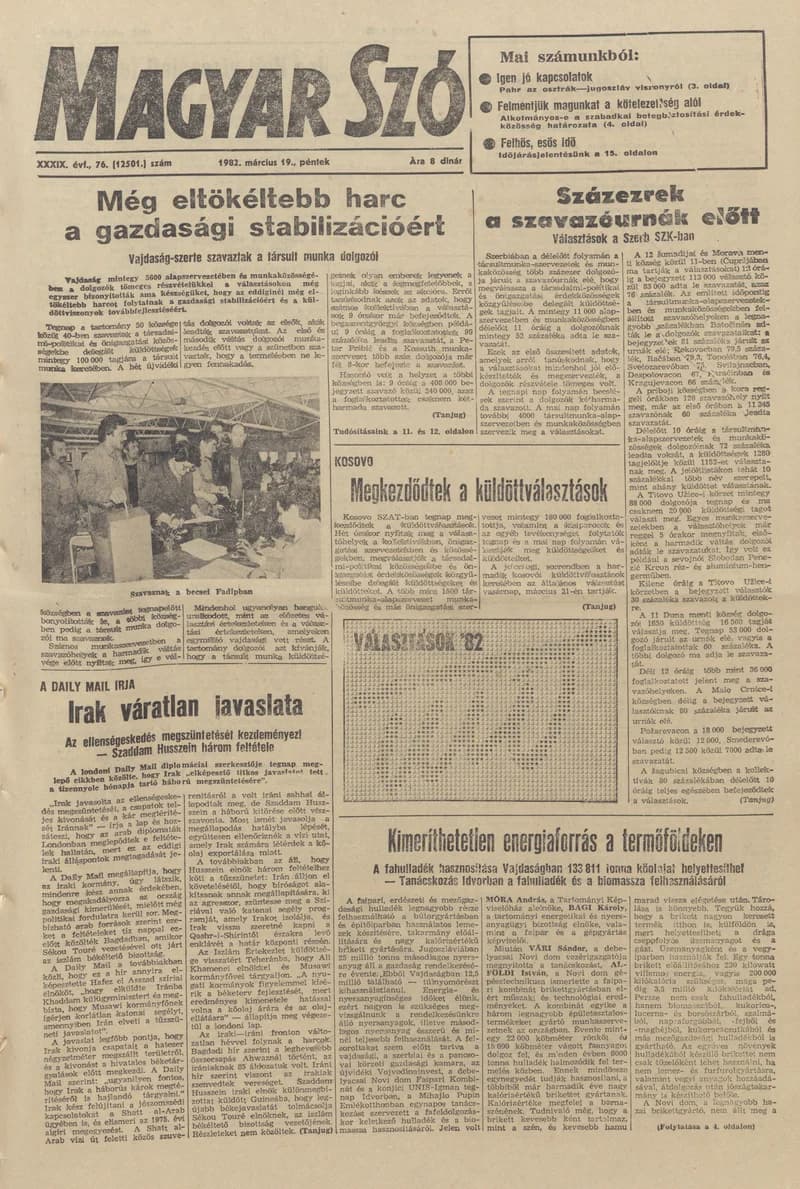 Magyar Szó, 39. évf. 1982. március 19. 76. sz. 1–20. oldal