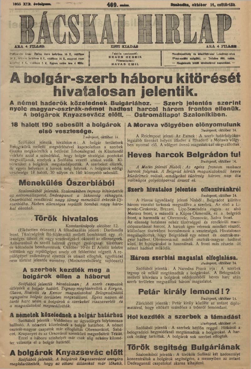 Bácskai Hirlap, 19. évf. 1915. október 14. 469. sz.