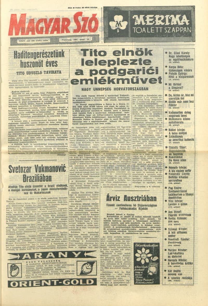 Magyar Szó, 24. évf. 1967. szeptember 10. 249. sz. 1–24. oldal
