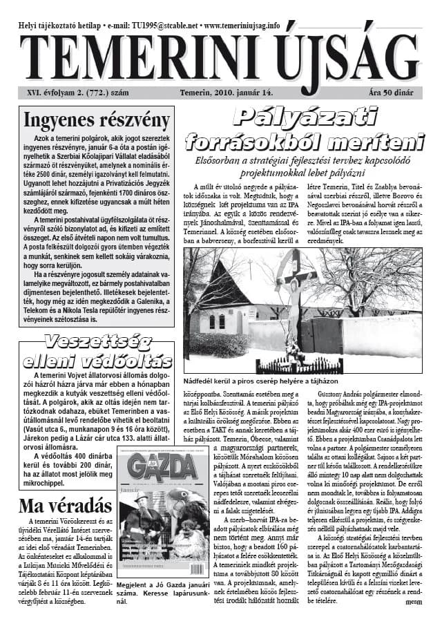 Temerini Újság, 16. évf. 2010. január 14. 2. sz.
