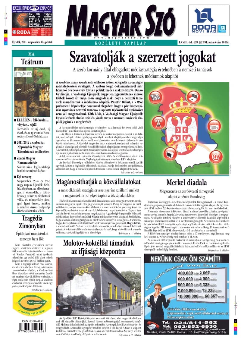 Magyar Szó, 68. évf. 2011. szeptember 30. 228. sz. 1–20. oldal