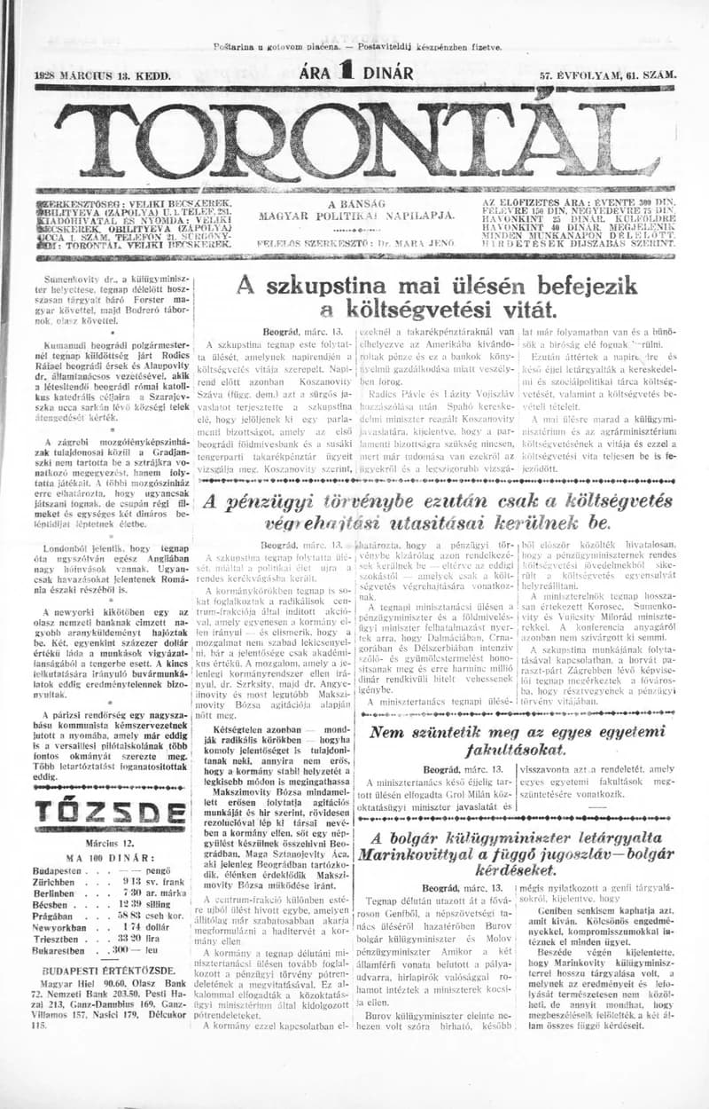 Torontál, 57. évf. 1928. március 13. 61. sz.