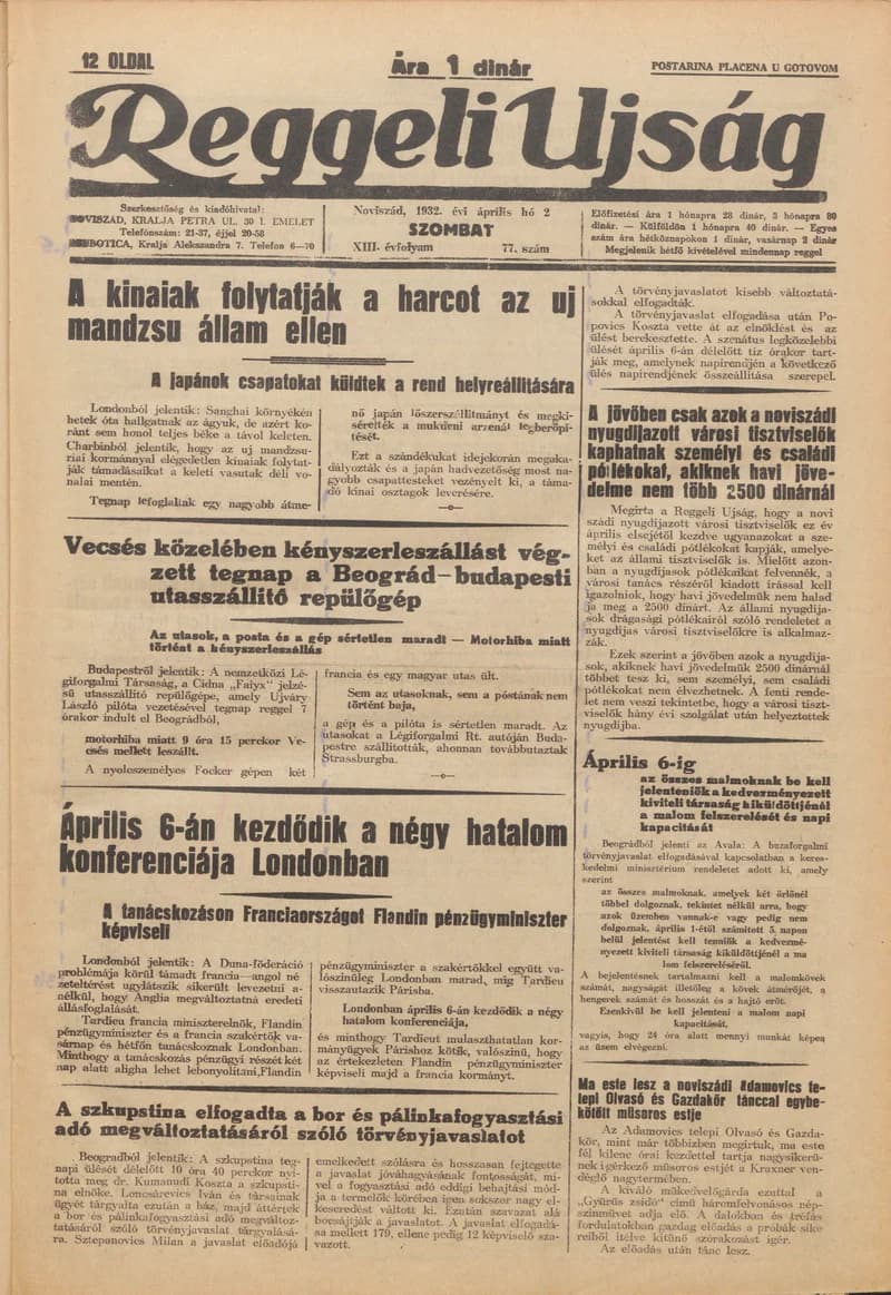 Reggeli Újság, 13. évf. 1932. április 2. 77. sz.