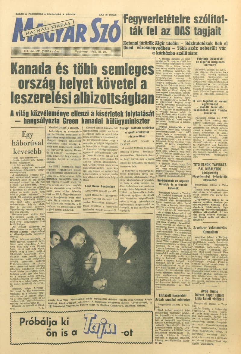 Magyar Szó, 19. évf. 1962. március 25. 82. sz. 1–24. oldal