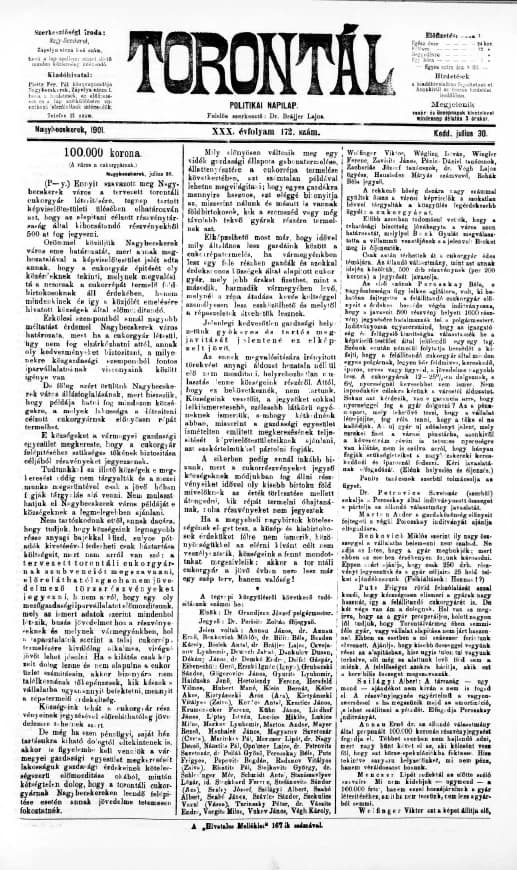 Torontál, 30. évf. 1901. július 30. 172. sz.