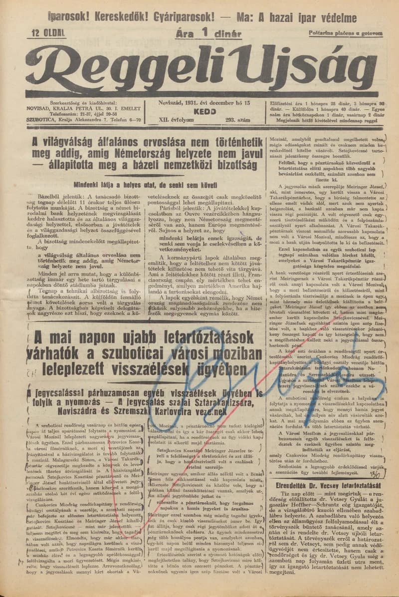 Reggeli Újság, 12. évf. 1931. december 15. 193. sz.