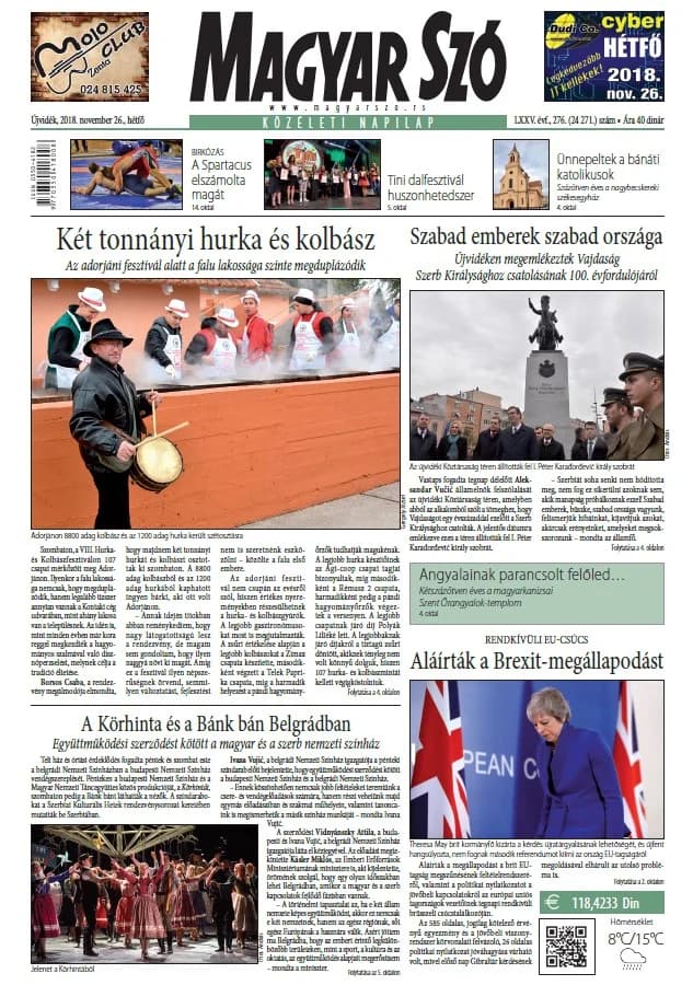 Magyar Szó, 75. évf. 2018. november 26. 276. sz. 1–20. oldal