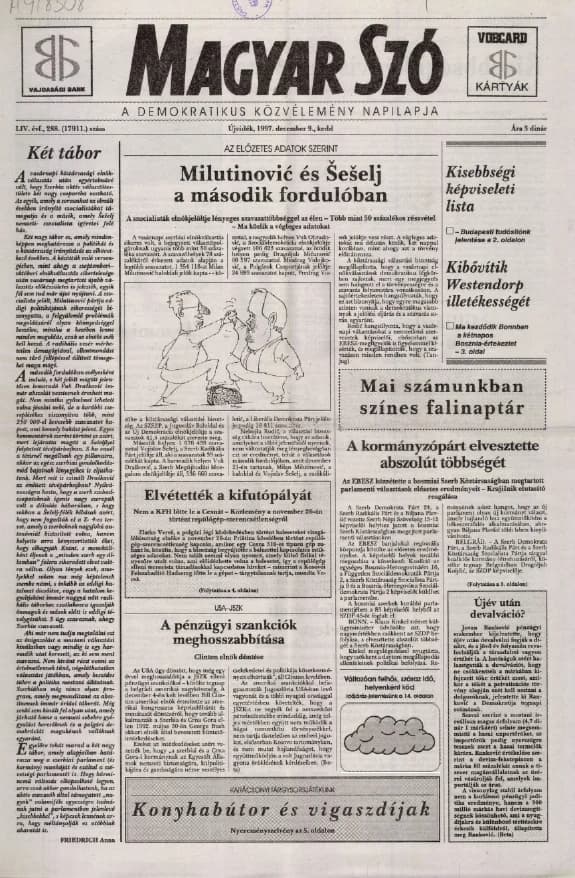 Magyar Szó, 54. évf. 1997. december 9. 288. sz. 1–16. oldal